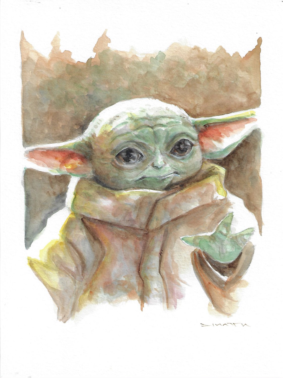 Grogu Watercolor Painted Bust