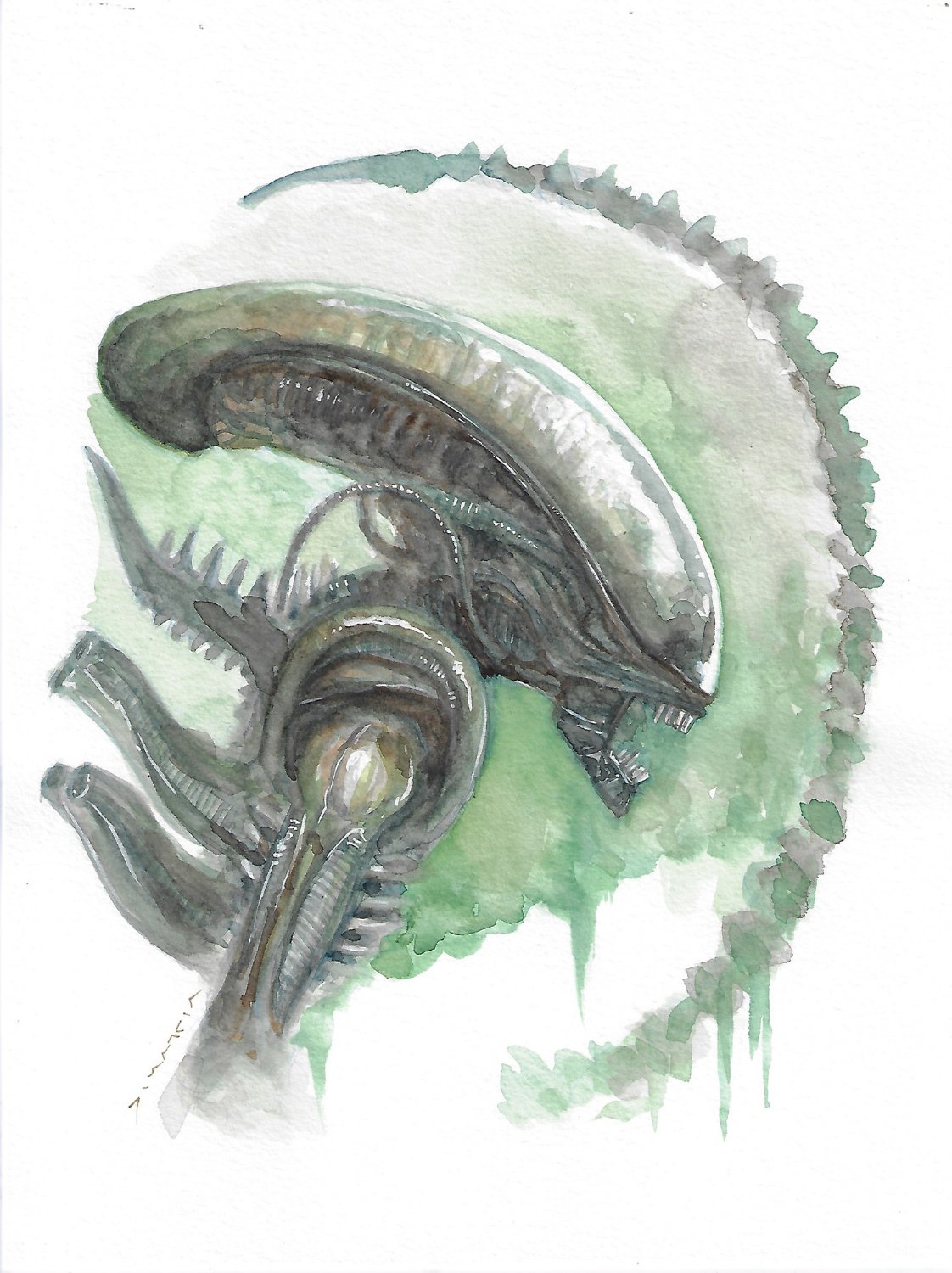 Xenomorph Alien Watercolor Bust