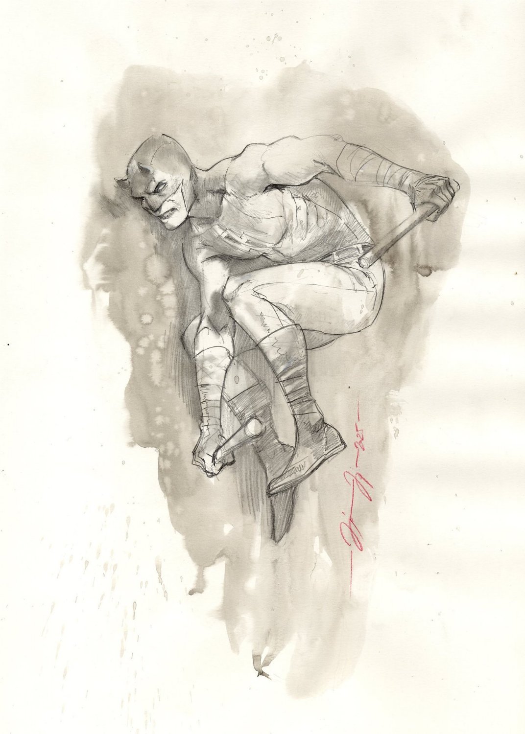 Daredevil Graphite & Ink Wash Example