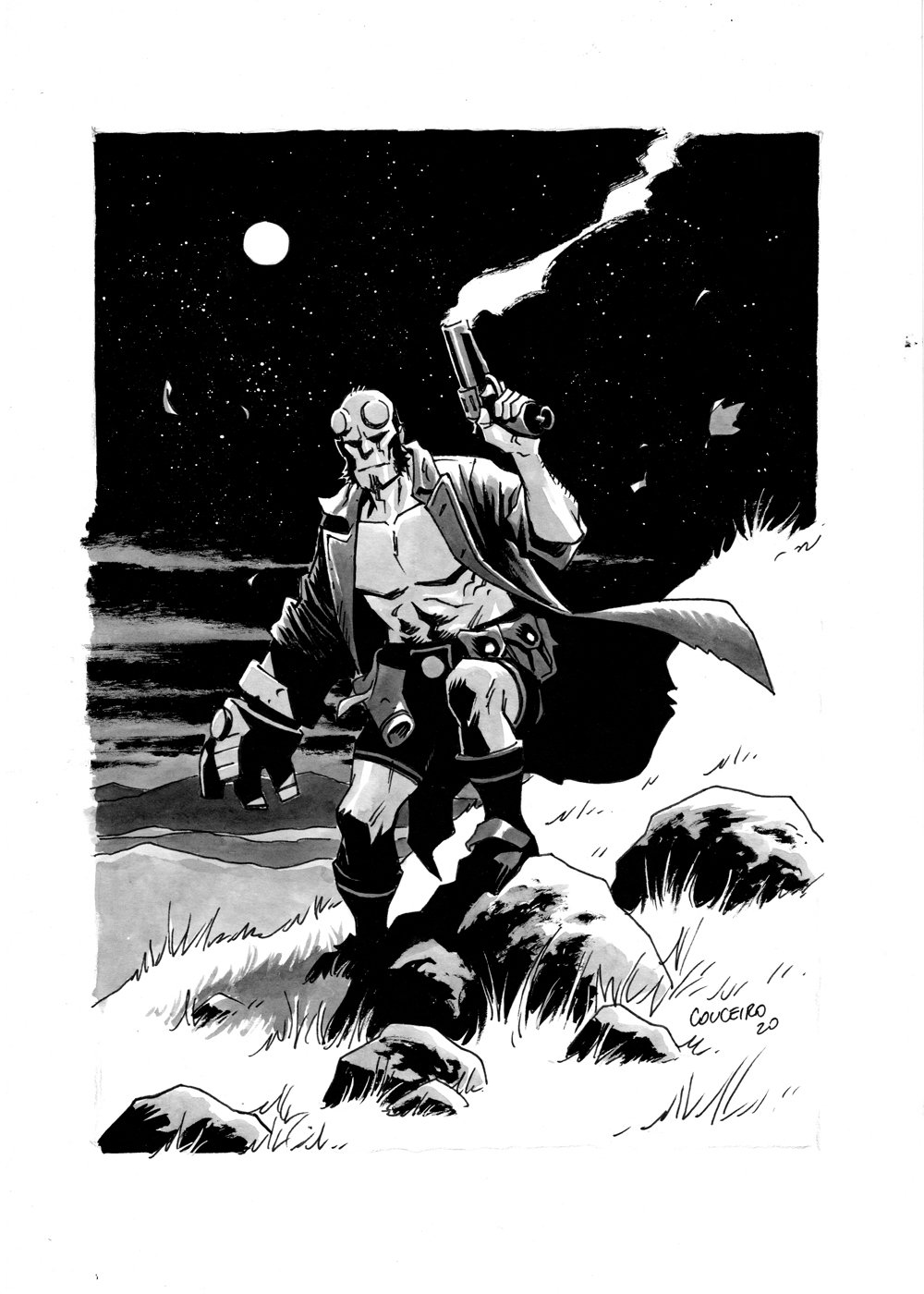 Hellboy - One Figure Full figure commission with background Example