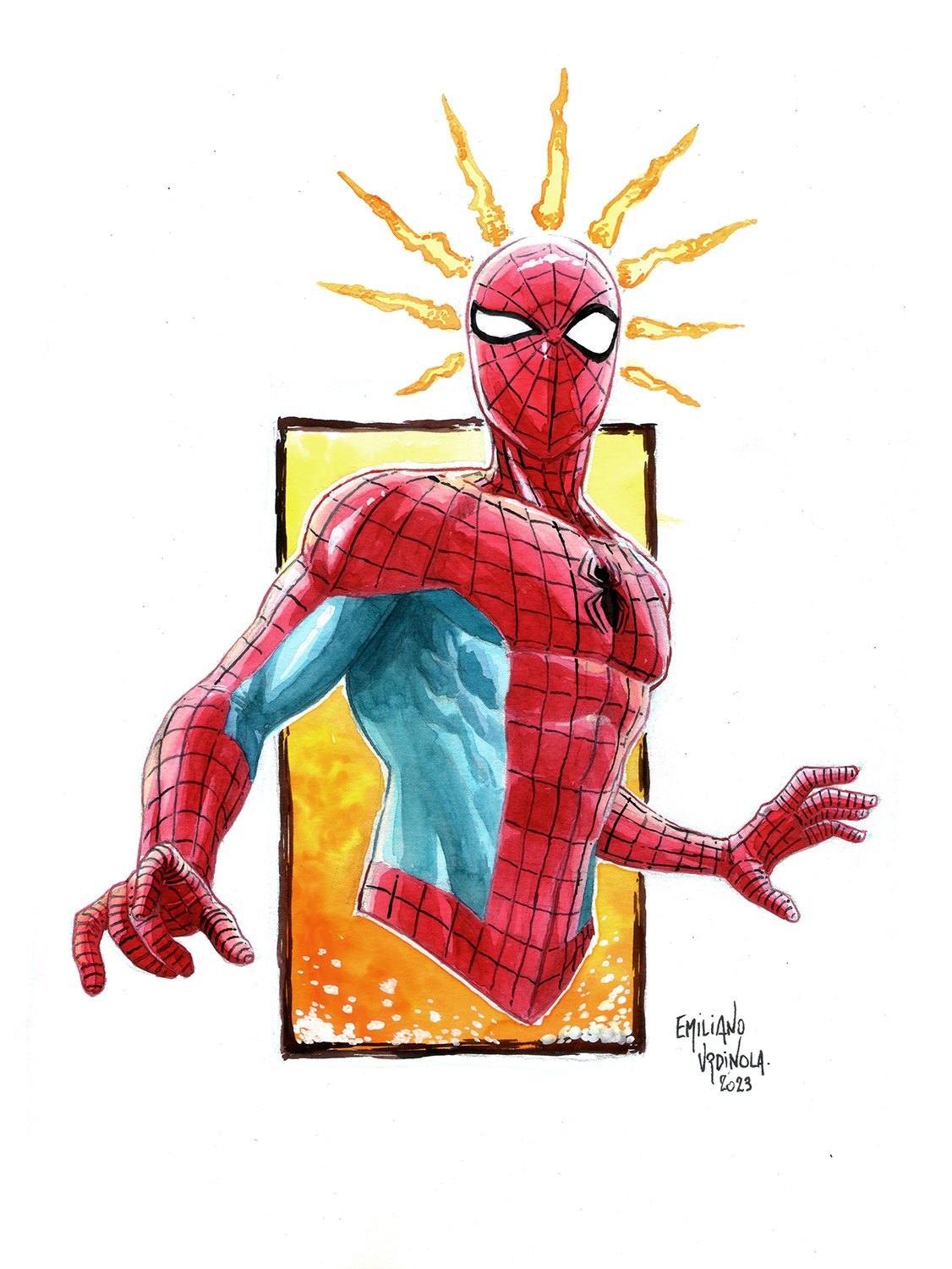 Spider-man A4 Watercolor Bust Commission Example